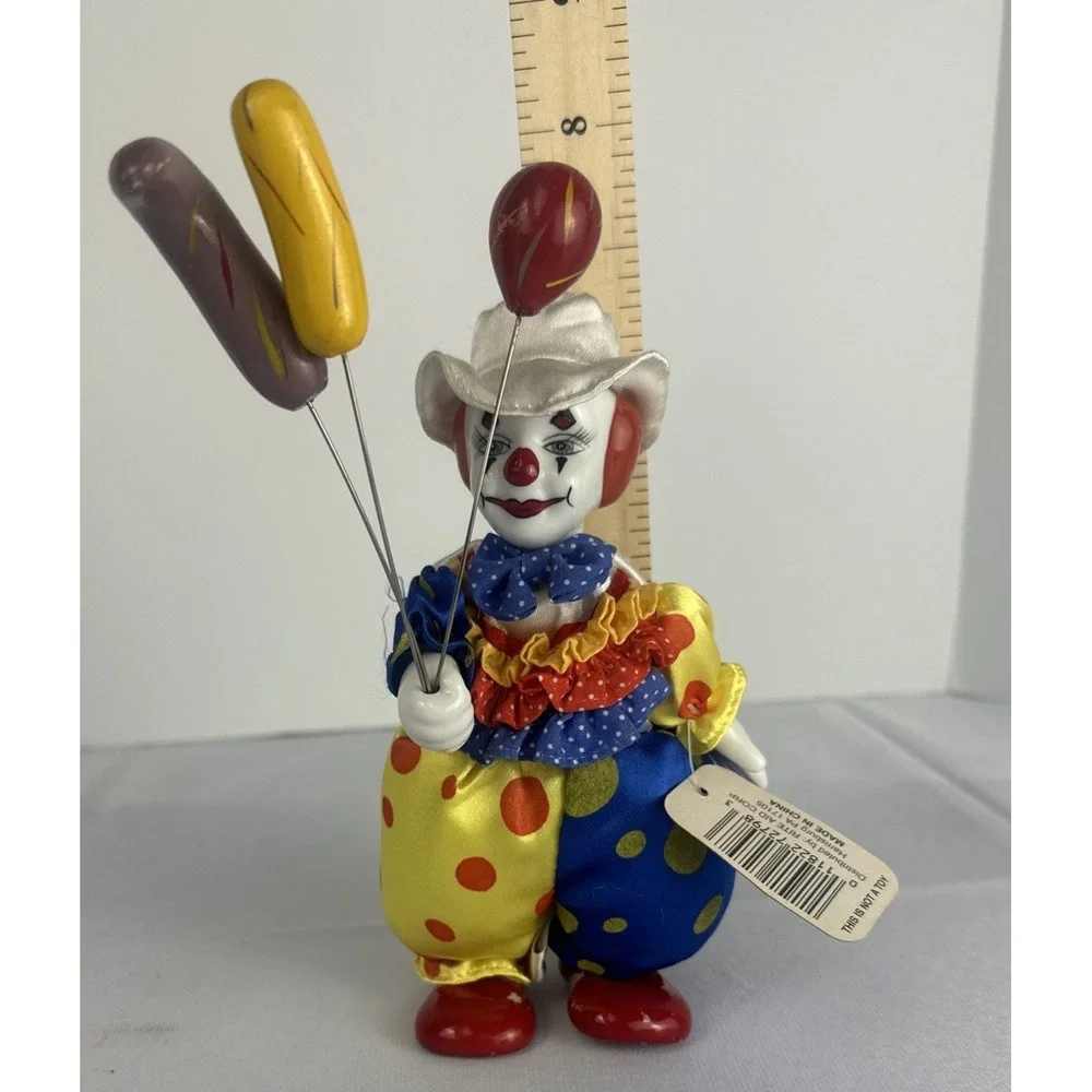 Vintage Hooray For Clowns Porcelain Clown Figurine Rite Aid Balloon Doll Tag